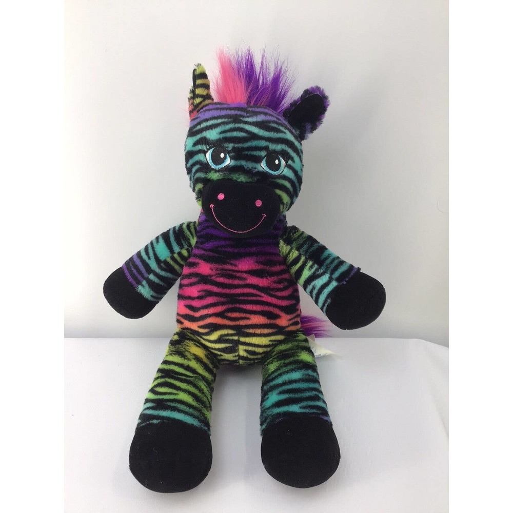 Build A Bear Rainbow Stripe Purple Pink Zebra Soft 17" Plush Toy Bear BABW - Picture 12 of 12